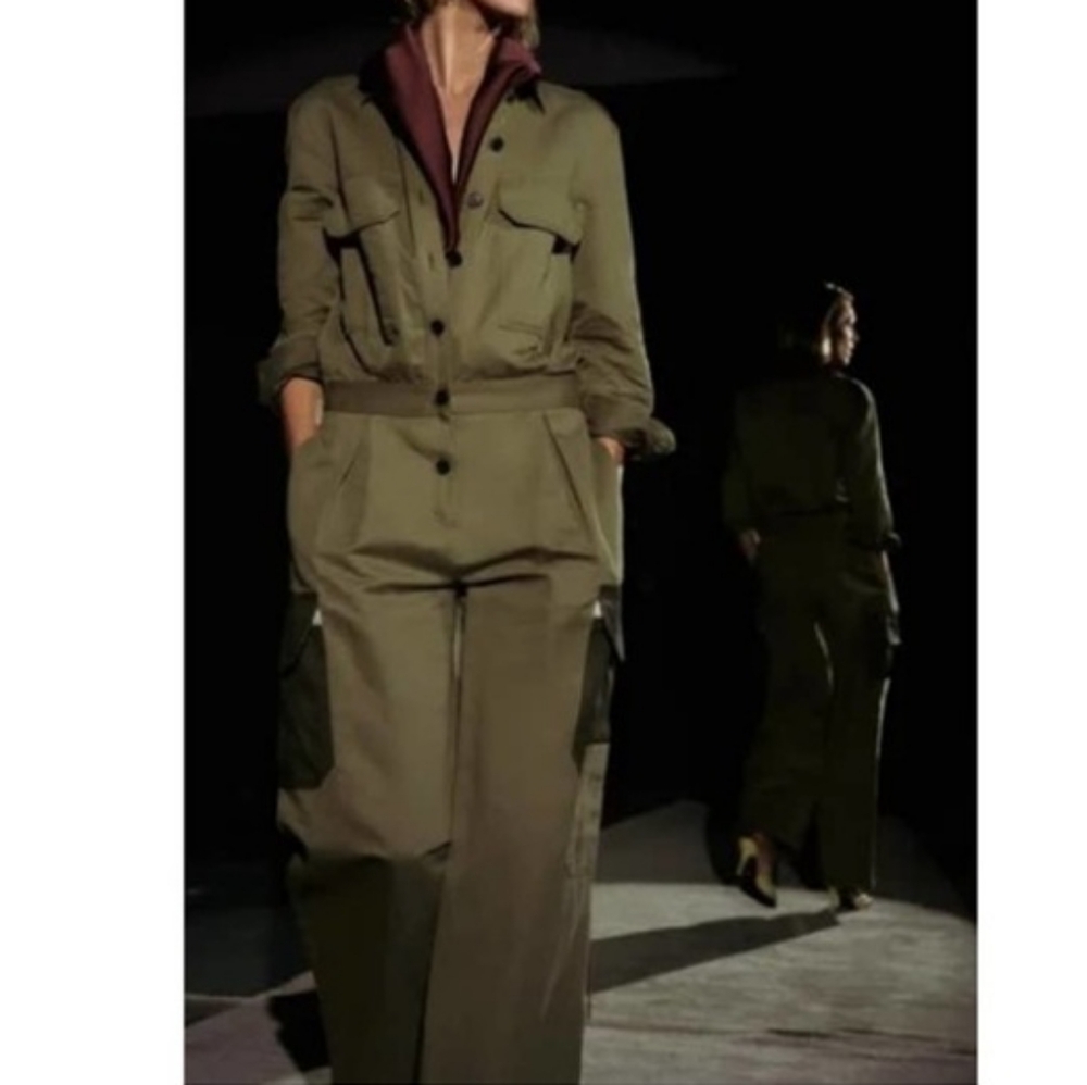 Zara patchwork jumpsuit limited edition green olive available BNWT
